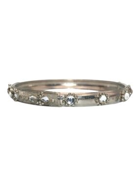 Vintage Silver Tone and Clear Rhinestones 8 Inch Bangle Bracelet.